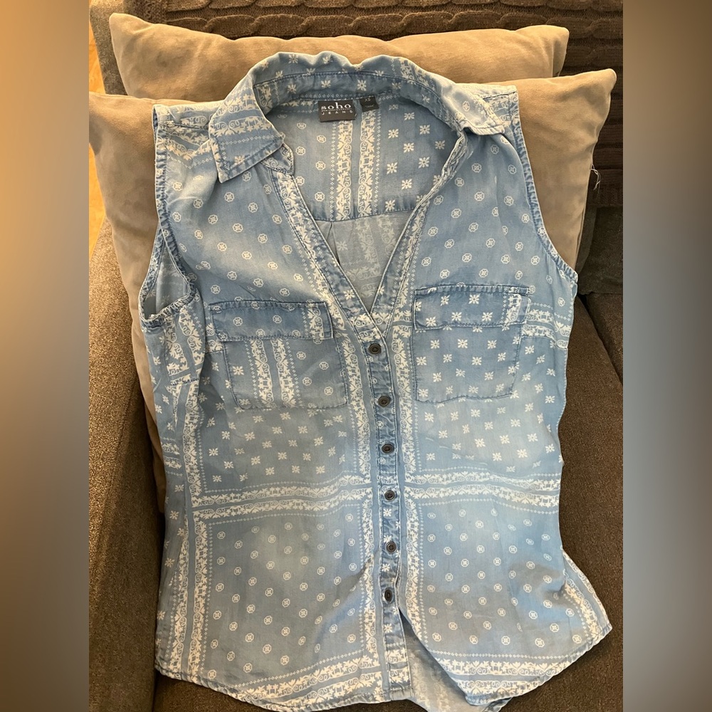 Soho Light Blue Sleeveless Button Down Shirt